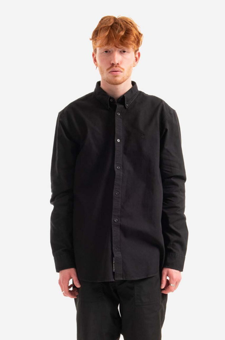 Carhartt WIP koszula bawełniana Bolton męska kolor czarny regular z kołnierzykiem button-down I030238.-BLACK
