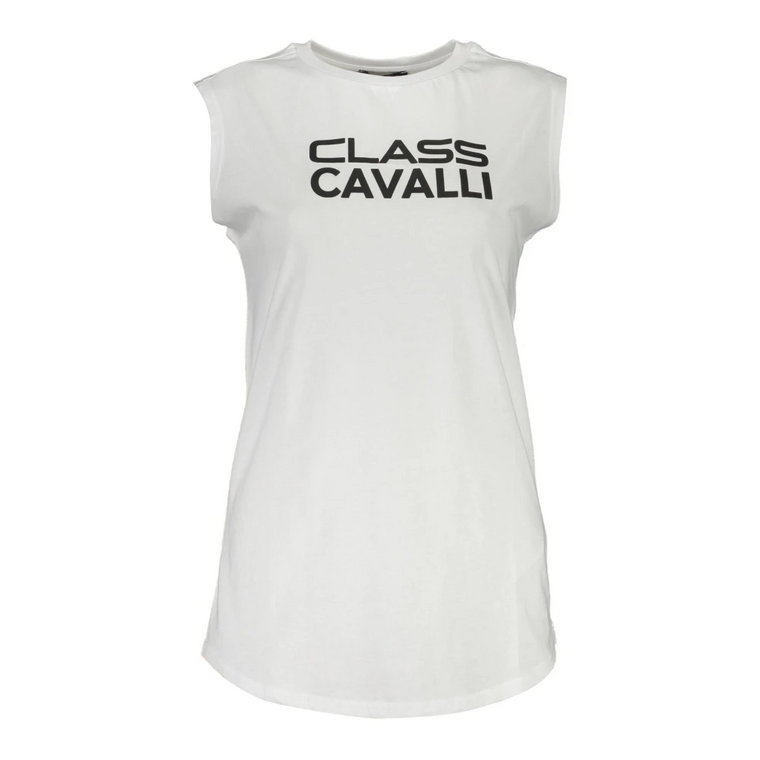 Biała Bawełniana Koszulka z Nadrukiem Cavalli Class