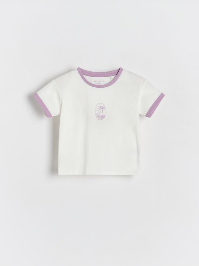 Reserved - Bawełniany t-shirt z nadrukiem - jasnofioletowy