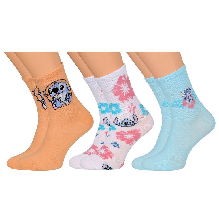 Stitch Disney Damskie, Kolorowe Długie Skarpetki - 3 Pary, Oeko-Tex 37-42 Eu