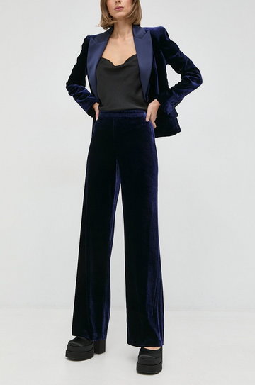 Luisa Spagnoli spodnie z domieszką jedwabiu Omologo damskie kolor niebieski proste high waist