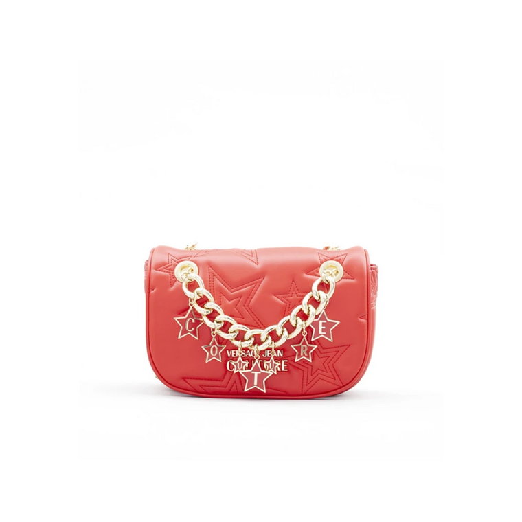 Czerwona pikowana torba na ramię z logo gwiazdy Versace Jeans Couture