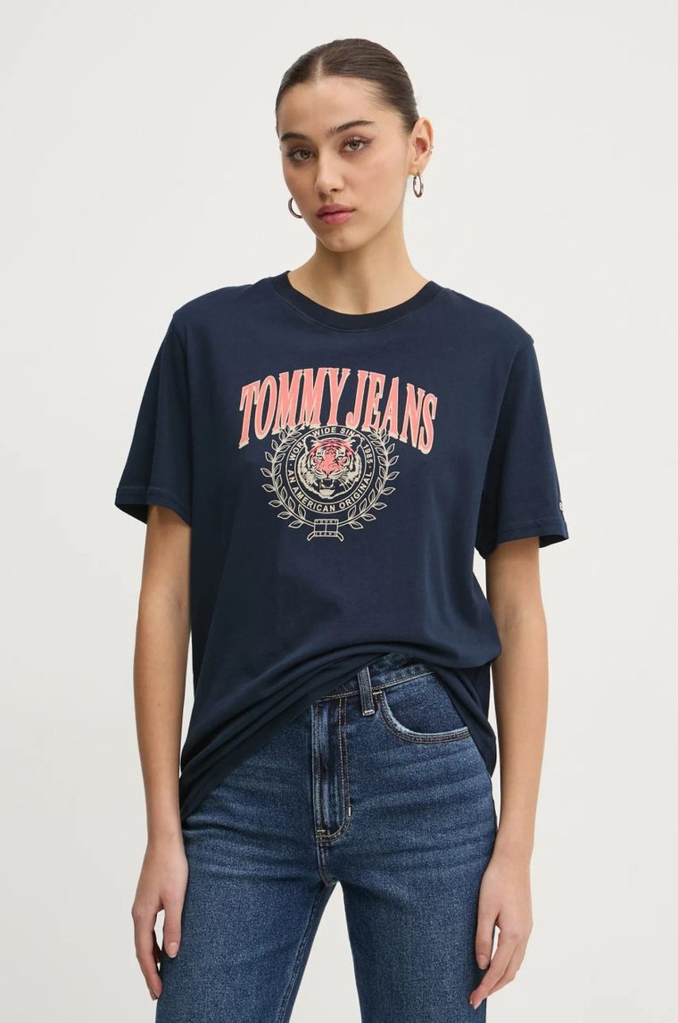 Tommy Jeans t-shirt bawełniany damski kolor granatowy DW0DW20212