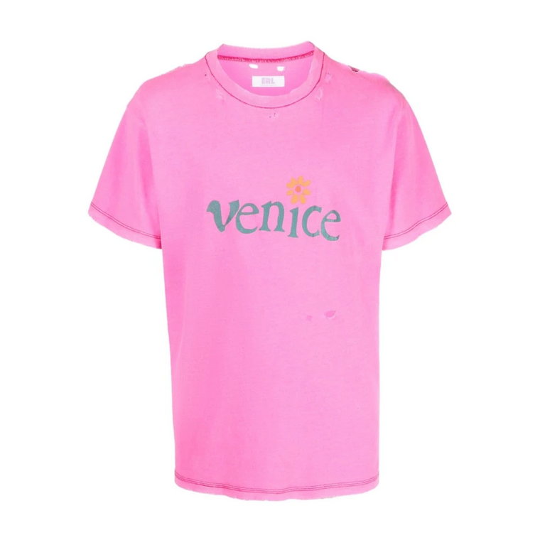 Zniszczony T-shirt z nadrukiem Venice w kolorze fuksji ERL