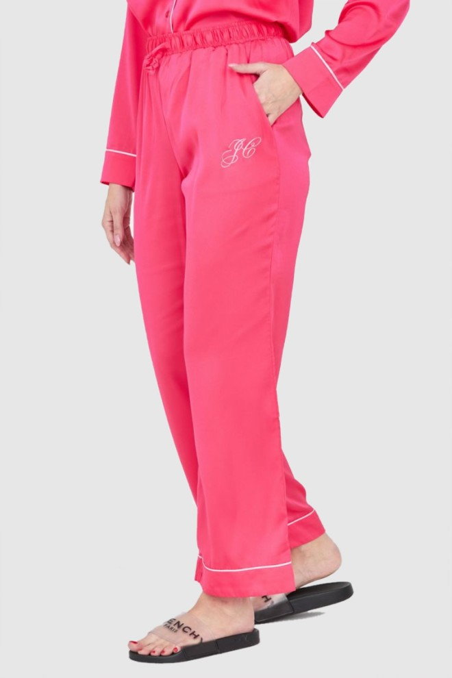JUICY COUTURE Różowe satynowe spodnie piżamowe z haftowanym logo