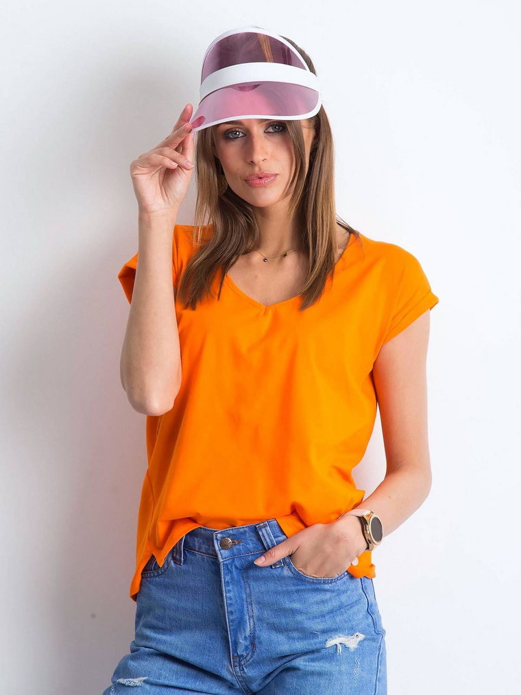 T-shirt jednokolorowy pomarańczowy casual dekolt w kształcie V rękaw krótki