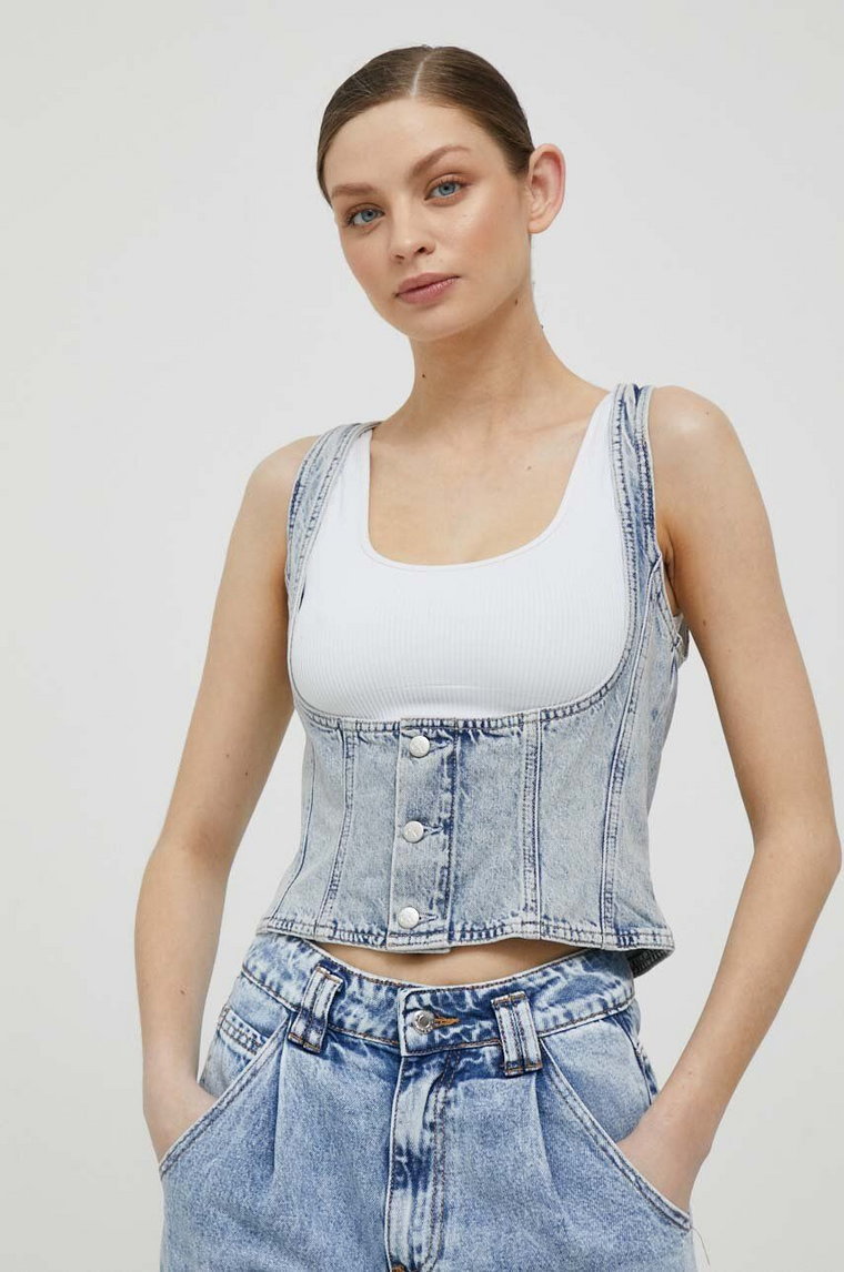 Calvin Klein Jeans top jeansowy kolor niebieski