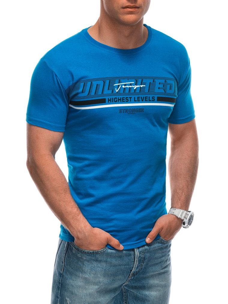 T-shirt męski z nadrukiem S1944 - niebieski