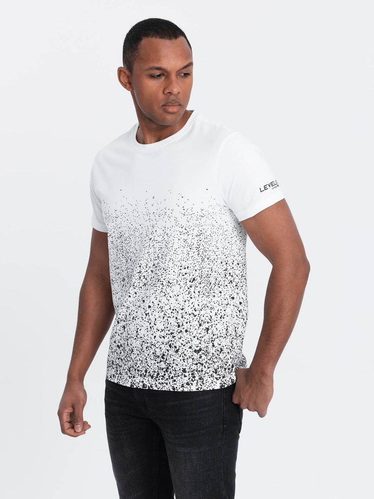 T-shirt męski bawełniany z gradientowym nadrukiem - biały V1 OM-TSPT-22SS-001