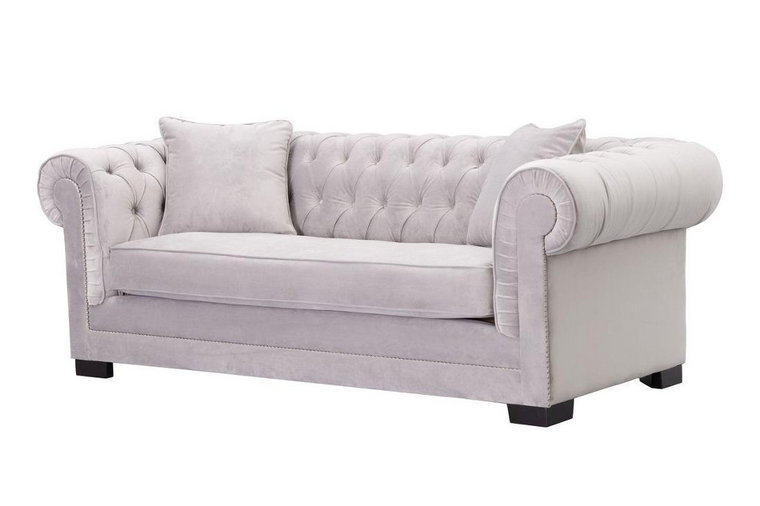 Sofa Chesterfield Classic, Velvet Light Grey 3os., 218x96x78 cm