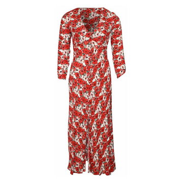 Rixo Pre-owned, Katie Midi Dress In Crepe De Chine Silk Czerwony, female,