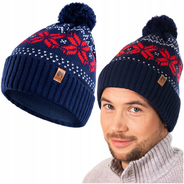 Czapka Męska Zimowa Norweski Wzór Z Pomponem Ciepła Norweska Beanie Polarem