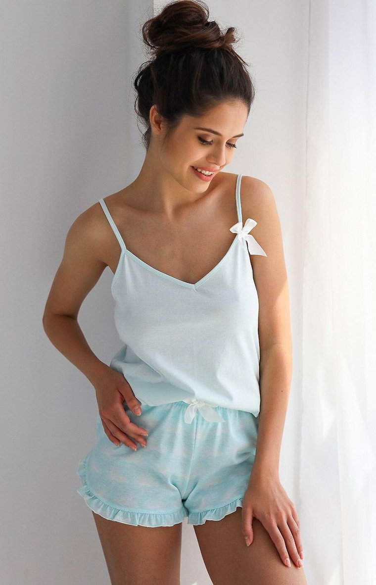 Bawełniana piżama damska Greta, Kolor miętowo-biały, Rozmiar S, SENSIS