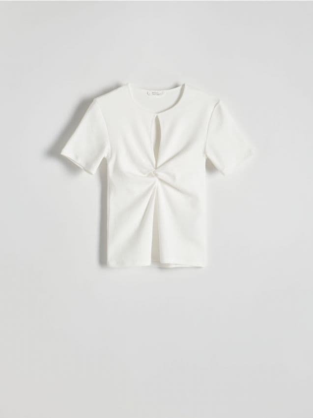 Reserved - T-shirt z wycięciem na dekolcie - biały
