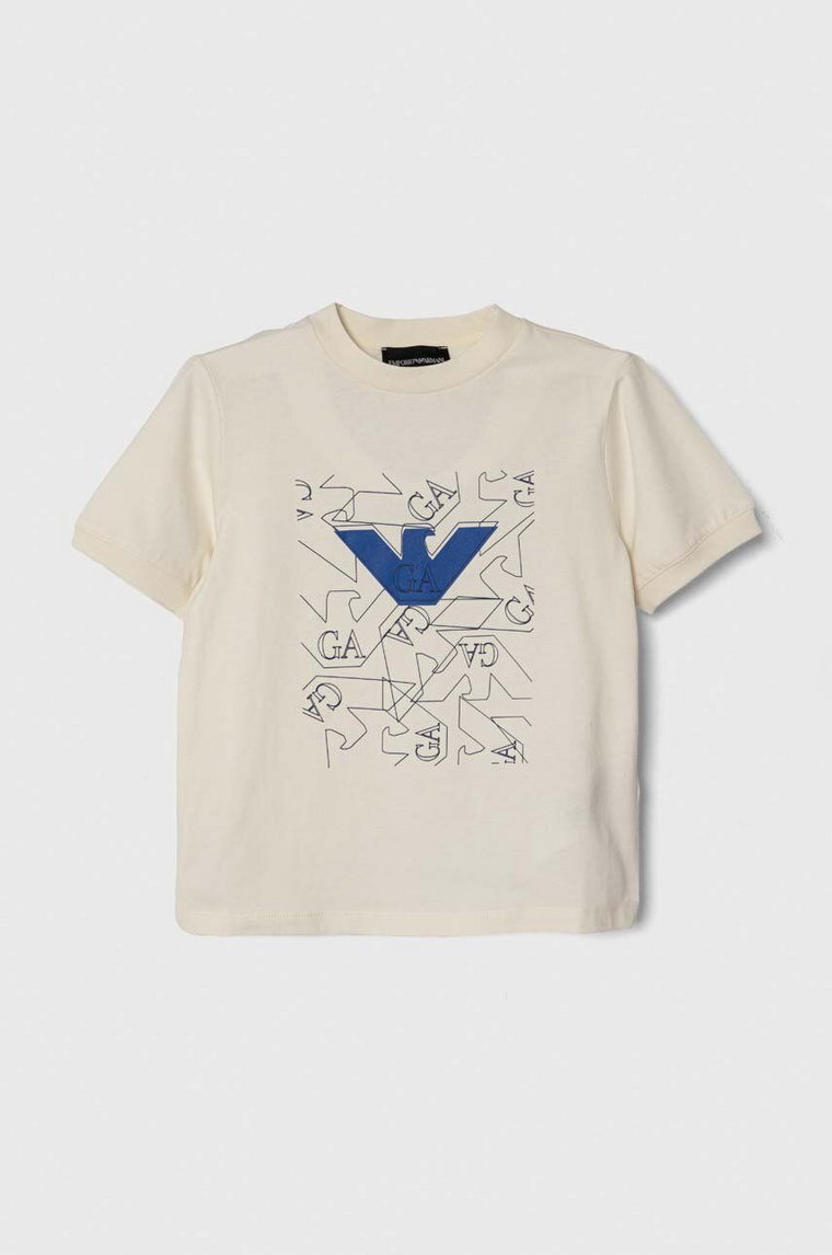 Emporio Armani t-shirt bawełniany dziecięcy kolor beżowy z nadrukiem
