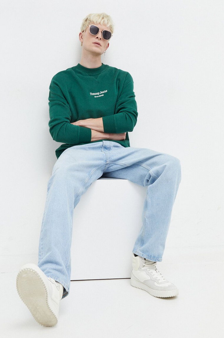 Tommy Jeans bluza bawełniana męska kolor zielony z aplikacją DM0DM18411