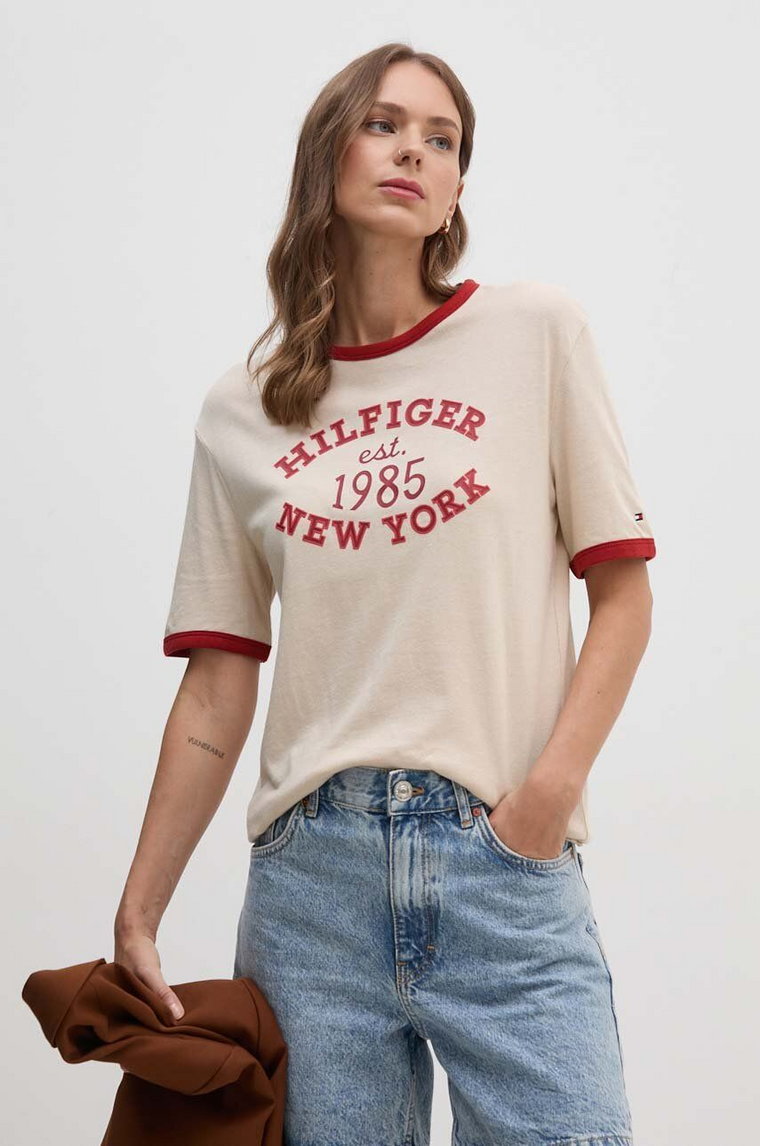 Tommy Hilfiger t-shirt damski kolor beżowy WW0WW42585
