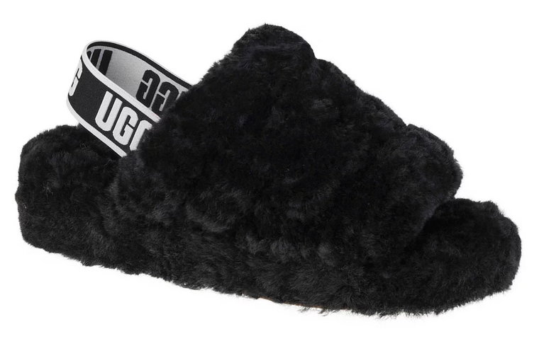 UGG Fluff Yeah Slide 1095119-BLK, Damskie, Czarne, kapcie, skóra naturalna, rozmiar: 37