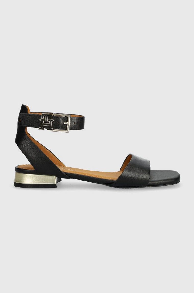 Tommy Hilfiger sandały skórzane TH HARDWARE FLAT SANDAL damskie kolor czarny FW0FW07733