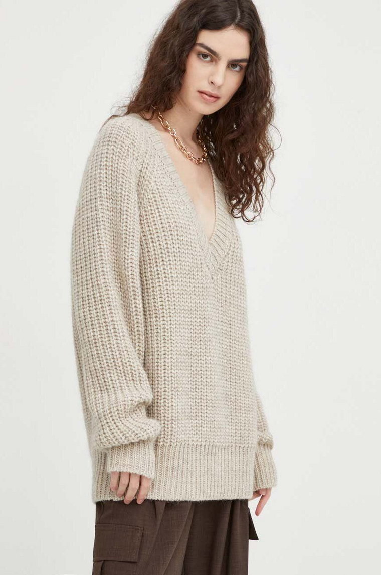 Herskind sweter wełniany damski kolor beżowy
