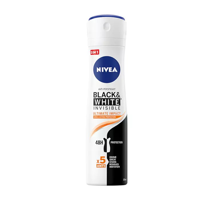 NIVEA BLACK&WHITE INVISIBLE ULTIMATE IMPACT 5IN1 ANTYPERSPIRANT DLA KOBIET SPRAY 150ML