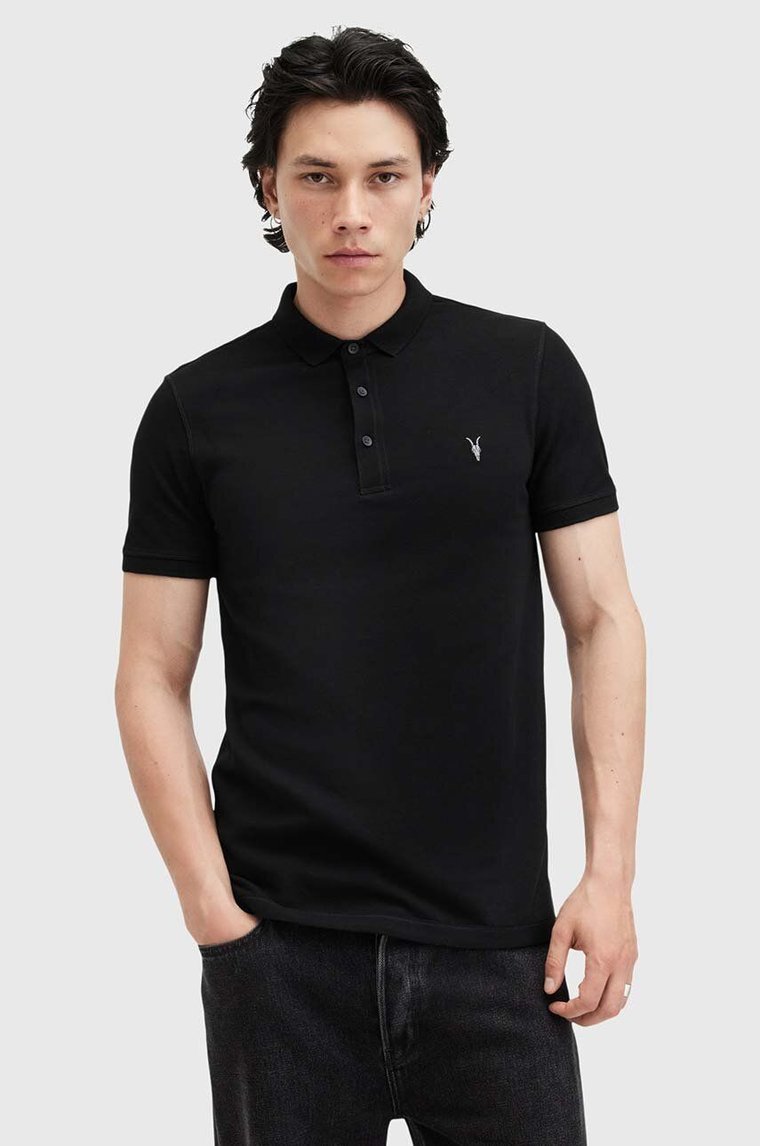 AllSaints polo bawełniane REFORM kolor czarny gładki M075PB