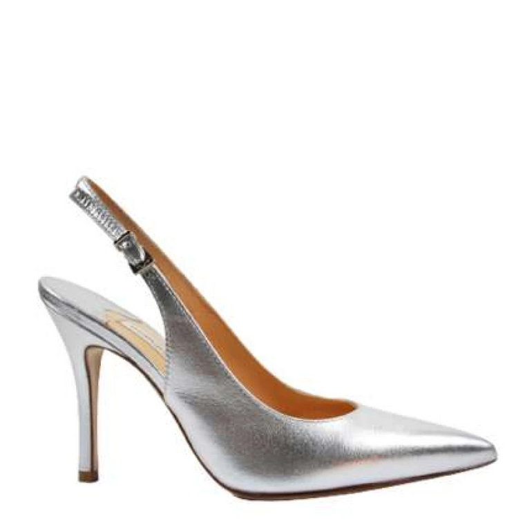 Srebrne Laminowane Slingback Pumps Roberto Festa