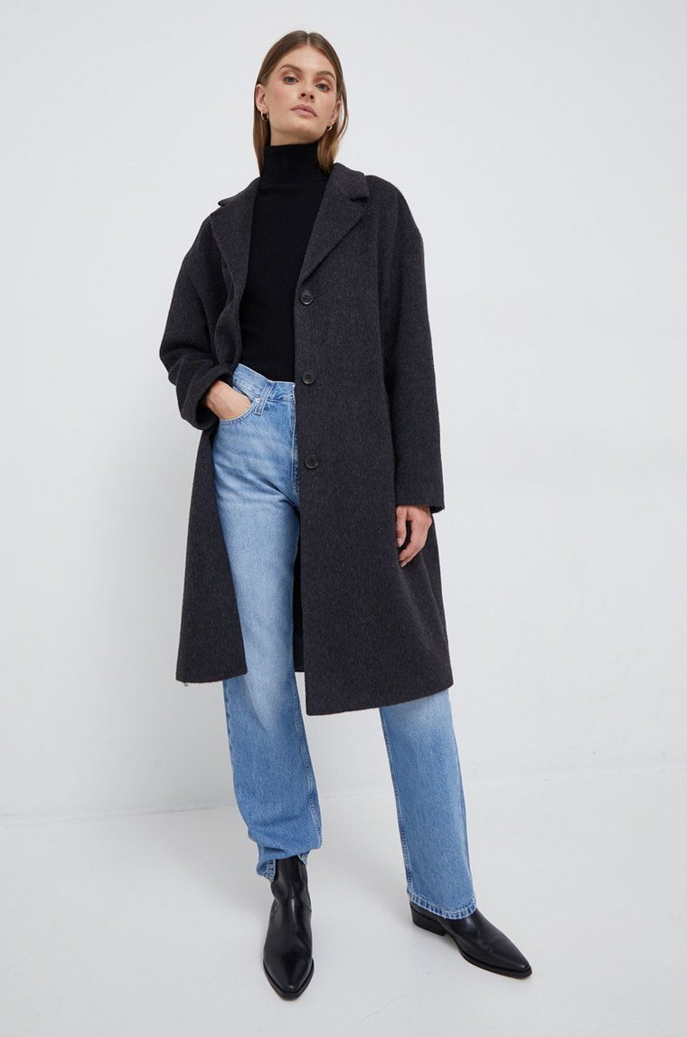 Calvin Klein płaszcz wełniany kolor szary przejściowy