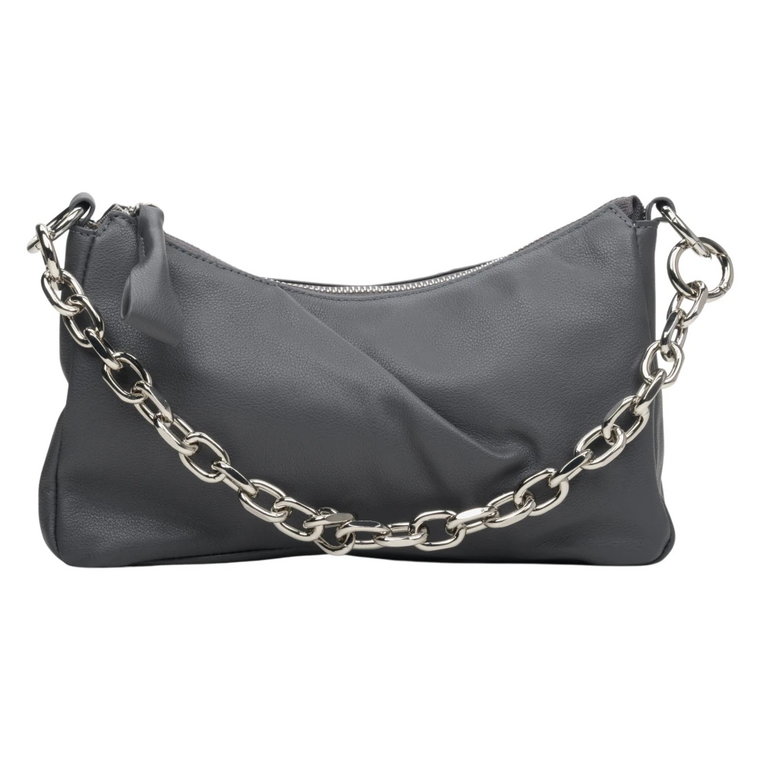 Women's Grey Chain Strap Baguette Bag made of Genuine Leather Estro Er00113721 Estro
