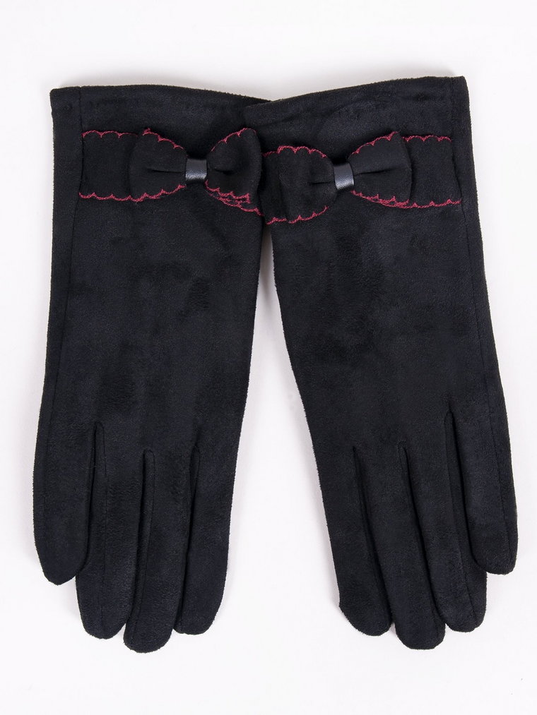 Rękawiczki damskie czarne zamszowe z kokardką dotykowe 24