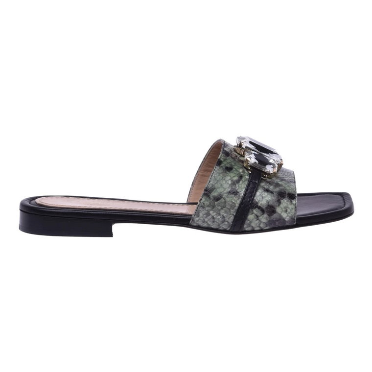 Flat sandals in green snakeprint Baldinini