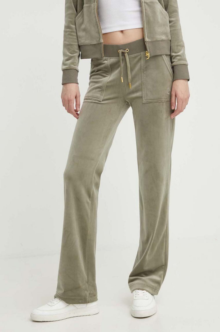 Juicy Couture spodnie dresowe welurowe kolor zielony gładkie JCAP180G