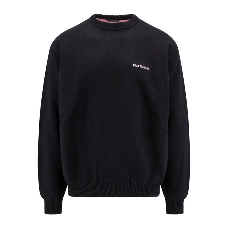 Czarna Odzież Dzianinowa Aw23, Oversize Crew-Neck Sweatshirt Balenciaga