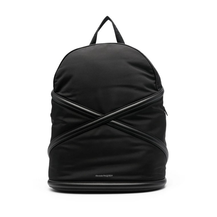 Czarny skórzany plecak z logo Alexander McQueen