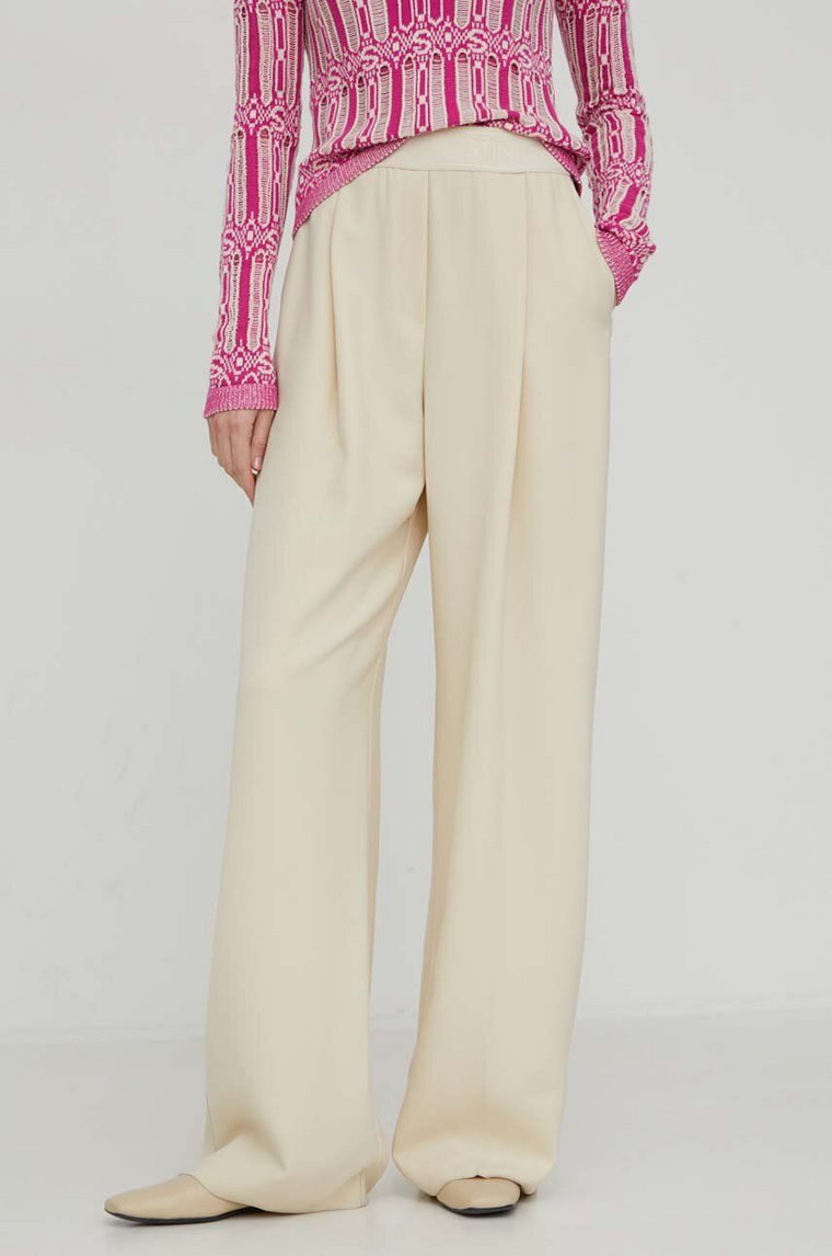 Stine Goya spodnie Ciara damskie kolor beżowy szerokie high waist SG5796