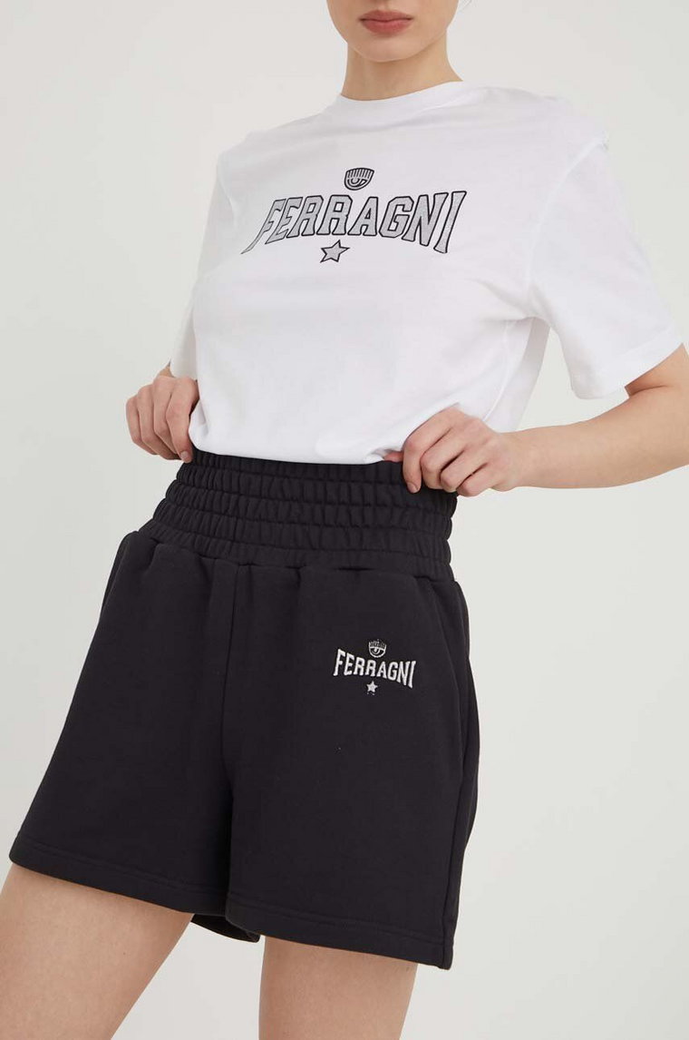 Chiara Ferragni szorty bawełniane STRETCH kolor czarny gładkie high waist 76CBDC01