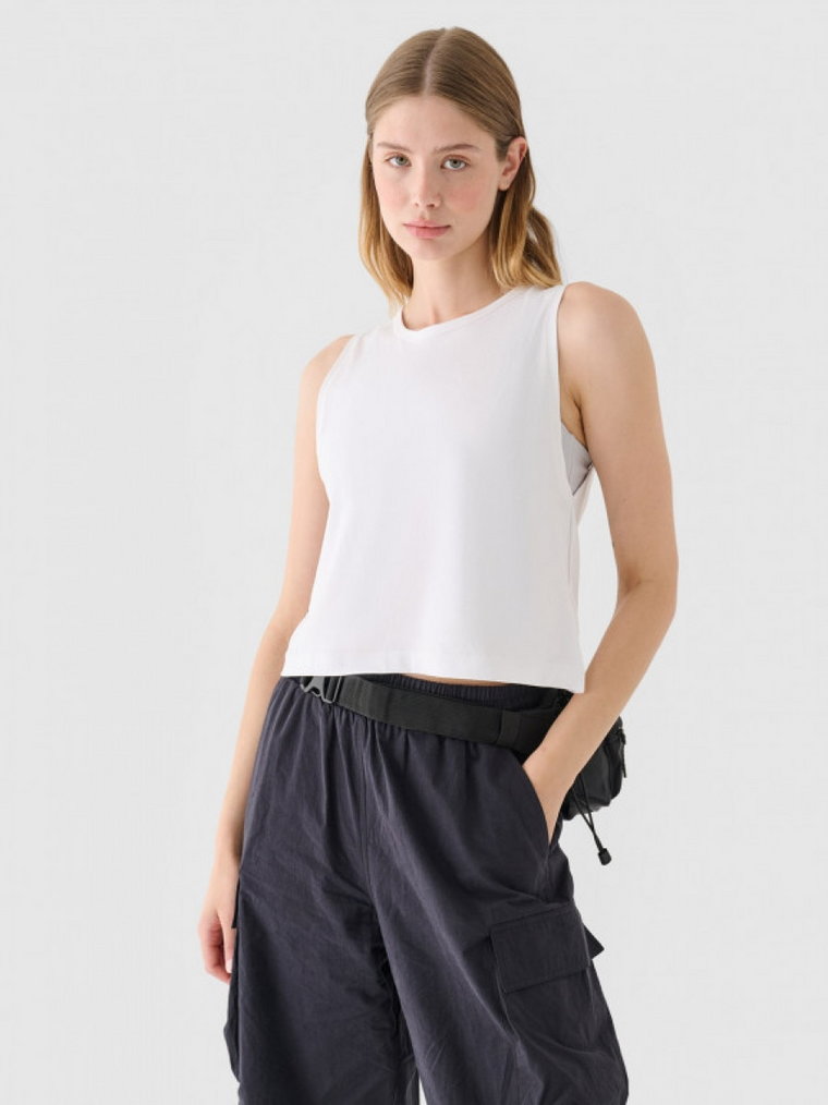 Damski crop top 4F 4FRAW24TSLEF183 - biały