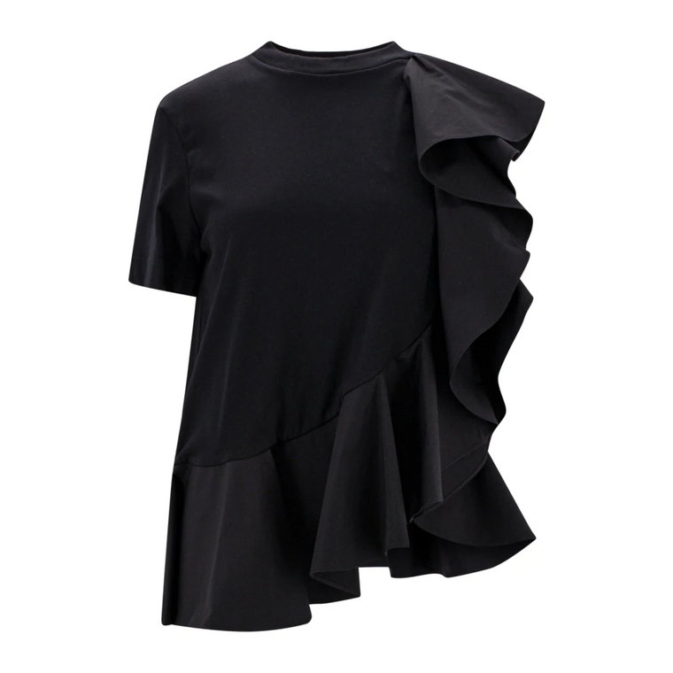Elegancka czarna koszulka z bawełny z bocznymi marszczeniami Alexander McQueen