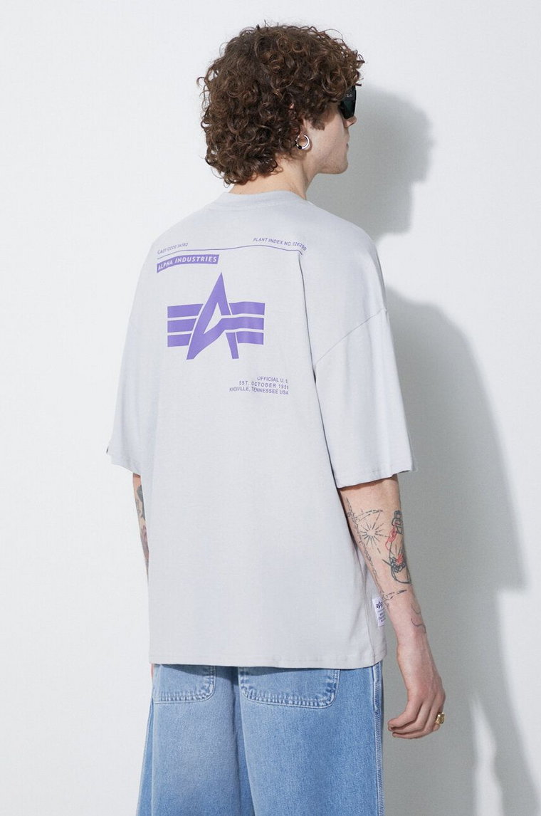 Alpha Industries t-shirt bawełniany Logo BP męski kolor szary gładki 146507