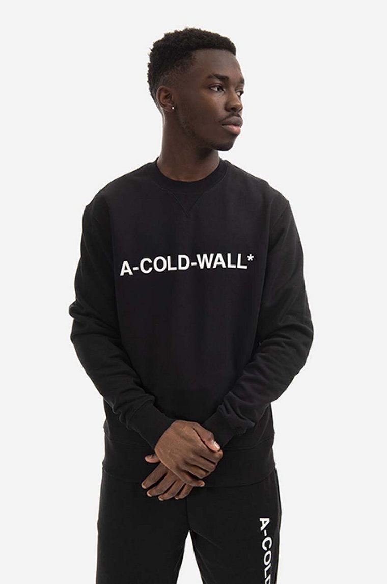 A-COLD-WALL* bluza bawełniana Essential Logo Crewneck męska kolor czarny z nadrukiem ACWMW082.-LIGHTORANG