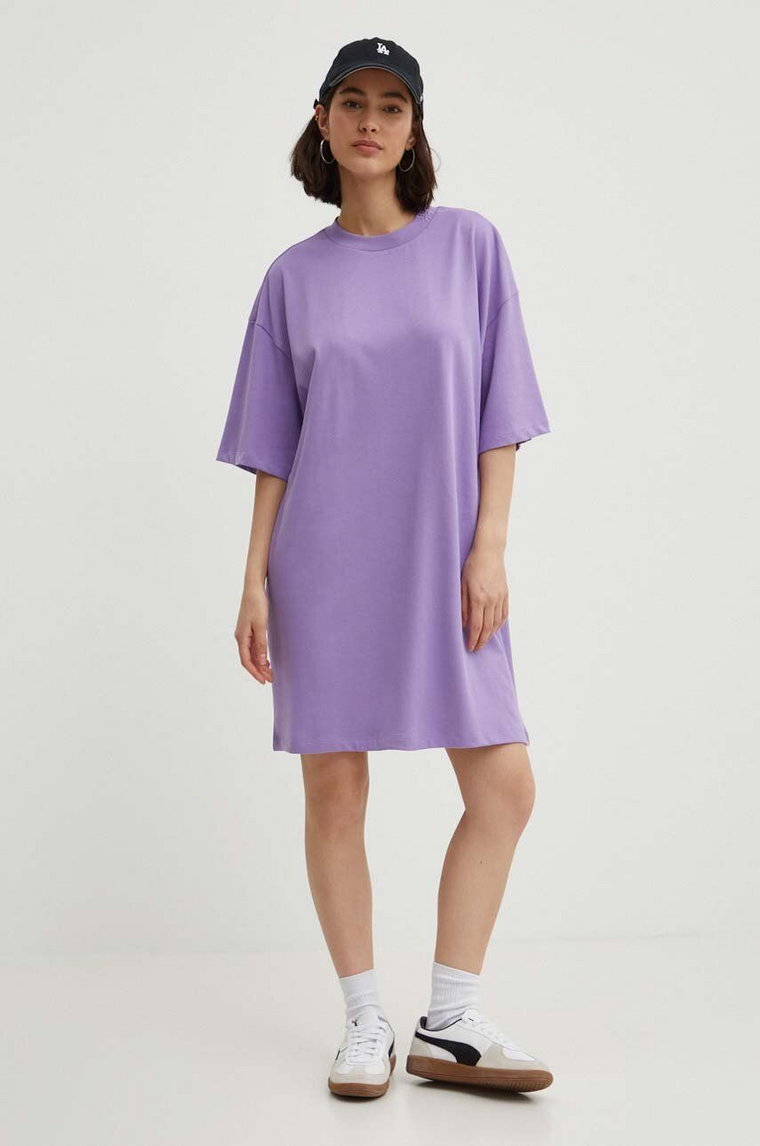HUGO sukienka bawełniana kolor fioletowy mini oversize 50521254