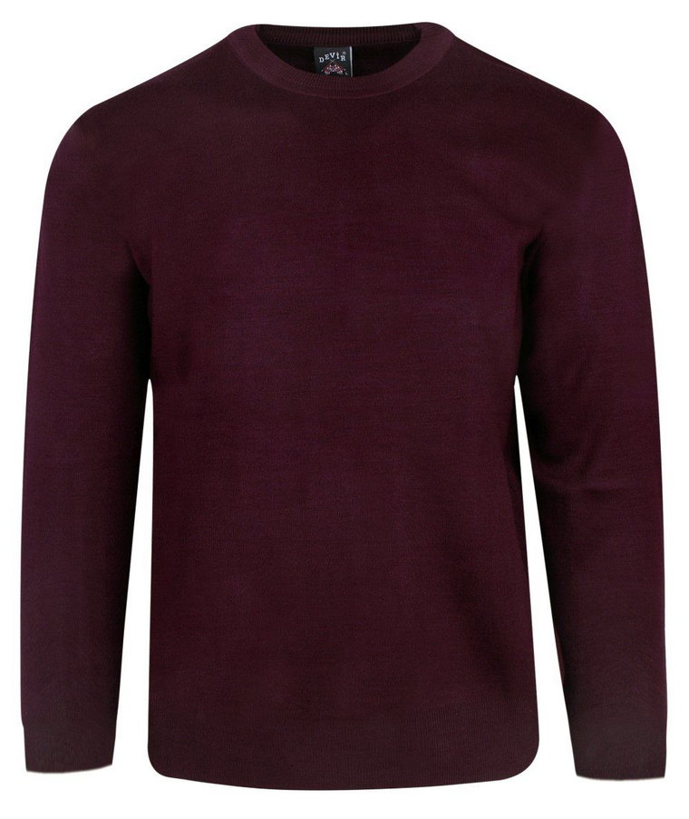 Męski Sweter z Wełną - Devir - U-neck - Bordo