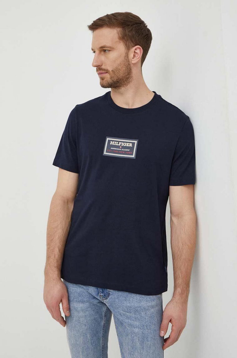 Tommy Hilfiger t-shirt bawełniany męski kolor granatowy z nadrukiem MW0MW34391