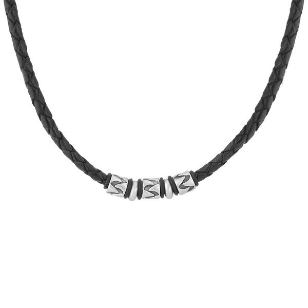 Męski naszyjnik czarny rzemień z charmsami beadsami w nowoczesny wzór