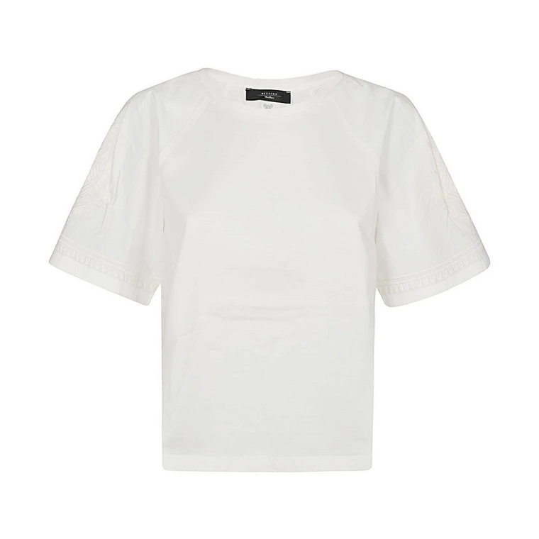 Biała koszulka z haftem z bawełny Max Mara Weekend