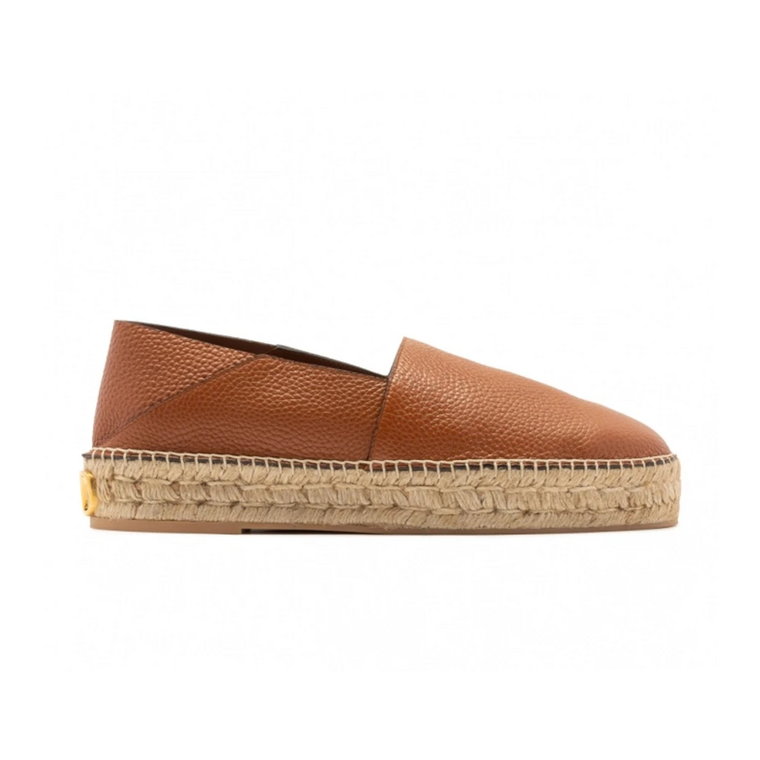 Brązowe Espadryle Skórzane Aw23 Valentino Garavani