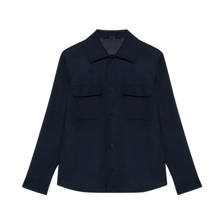 Granatowa Wełniano-Mieszanka Kurtka Overshirt Brooks Brothers