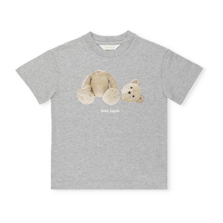 Szara Bawełniana Koszulka dla Chłopców - Wzór Niedźwiedzia Palm Angels