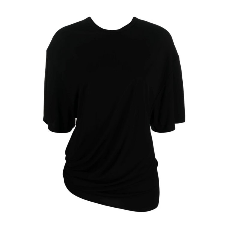 Czarne T-Shirty Side Cowl Waist Tee Christopher Esber