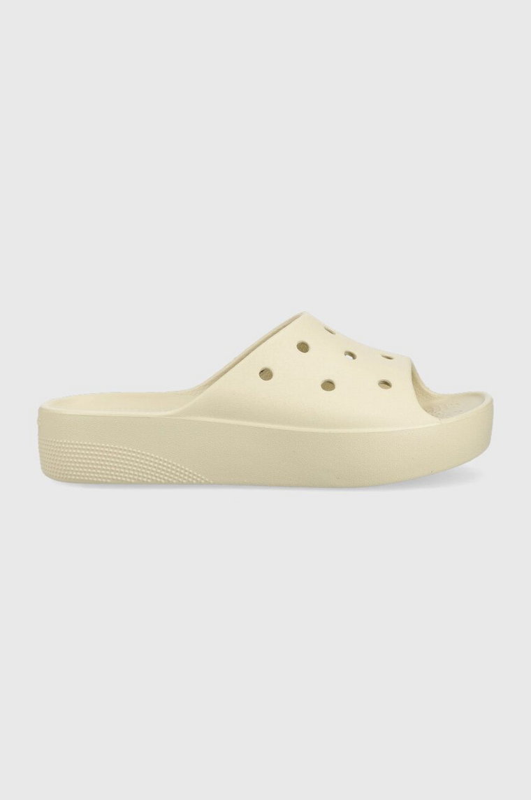 Crocs klapki Classic Platform Slide damskie kolor beżowy na platformie 208388